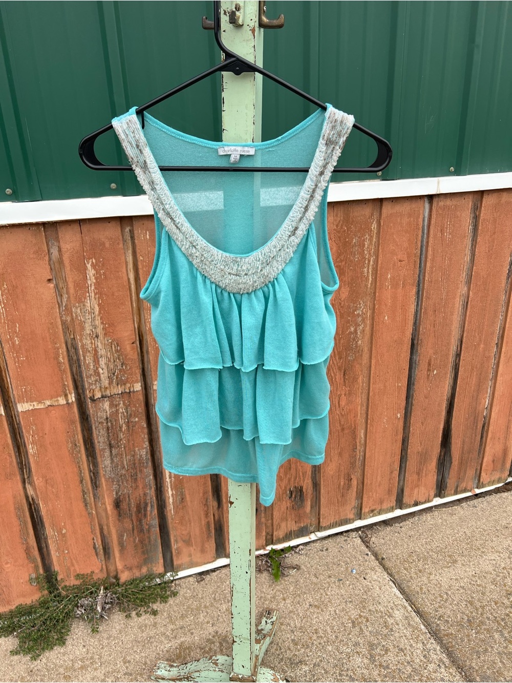Charlotte Russe Aqua Ruffle Tank with Sparkle Trim